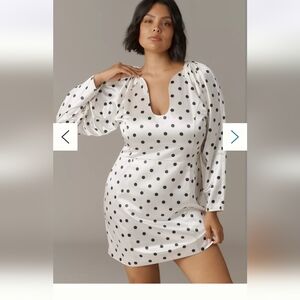 ​Anthropologie Siempre The Label Polka Dot Satin Mini Dress White Black NWT 2X